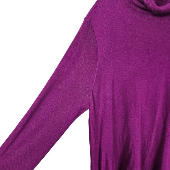 Chicos Fuchsia Turtleneck Sweater XL Sharkbite Hem Drapey Lightweight Layer - Picture 11 of 11